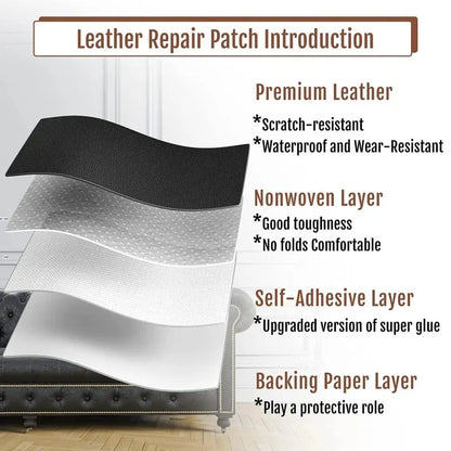 Black Leather Repair Patche Tape Self Adhesive Leather Patches Sofas Couch Seat Cuttable Refinisher High Viscosity Fix Stickers