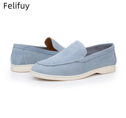 Genuine Leather Men's Slip-On Loafers Cow Suede Casual shoes Lightweight Daily Wear Outdoor Flat Shoes Comfortable Autumn