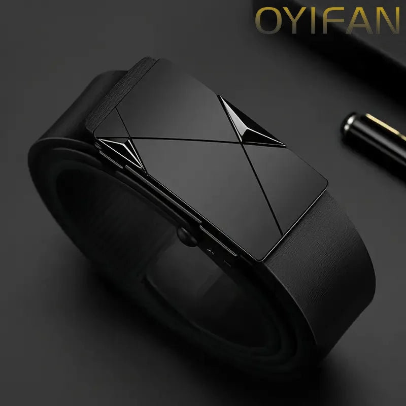 Men's Leather Belts Fashion Automatic Buckle Cowskin Male Belts Luxury Designer Black belt 105-160cm Plus Size Jeans Belt