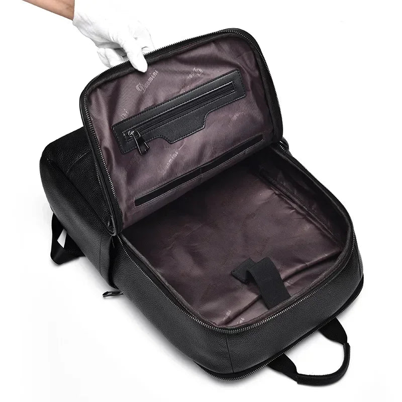 2025 New Luxury Brand Real Genuine Leather Men Backpacks Korean Student Backpack Boy Luxury 15.6 Inch Computer Laptop Bag