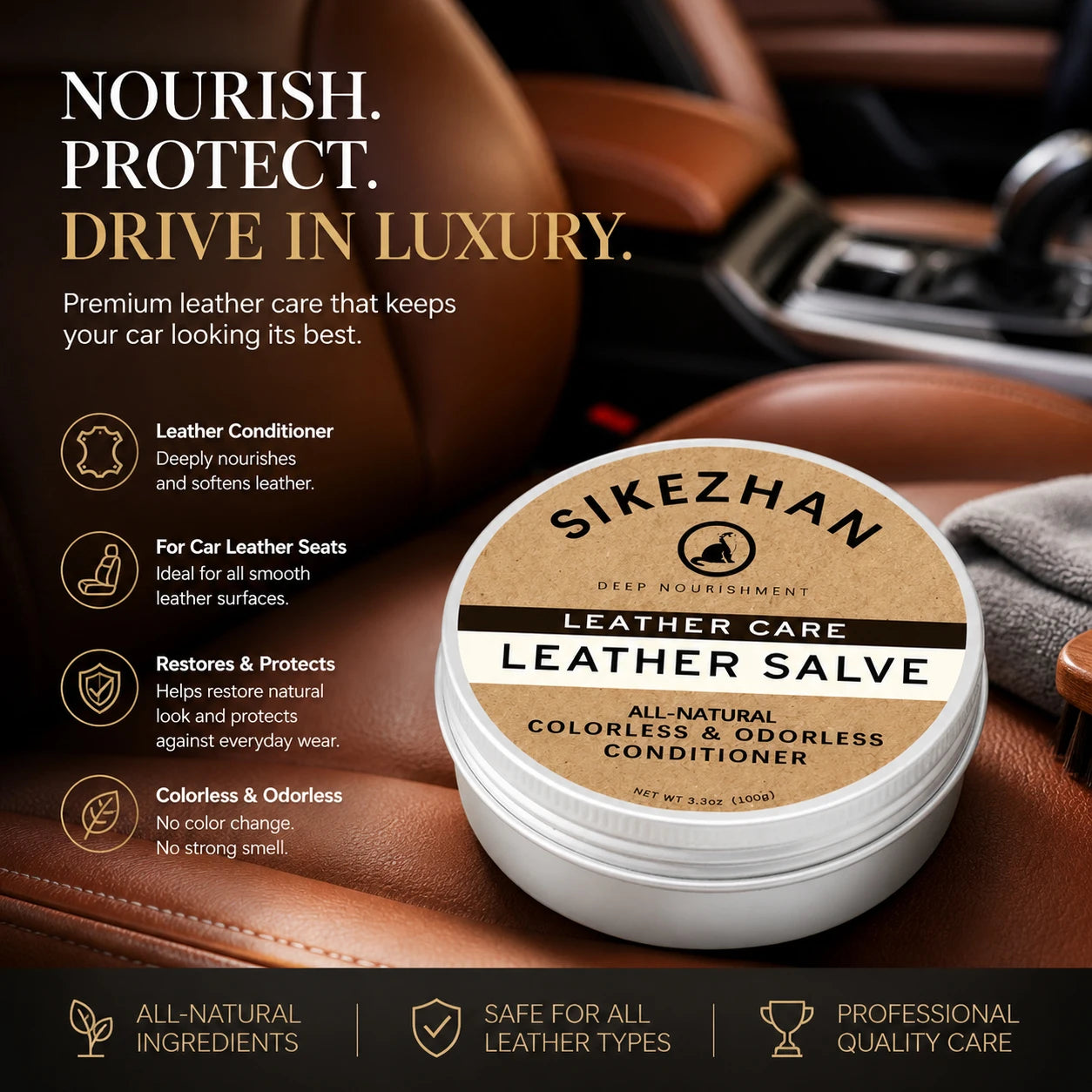 All-Natural Leather Salve - Deep Nourishing Conditioner for Boots, Bags, Saddles, Furniture, Car Interiors.Colorless & Odorless.