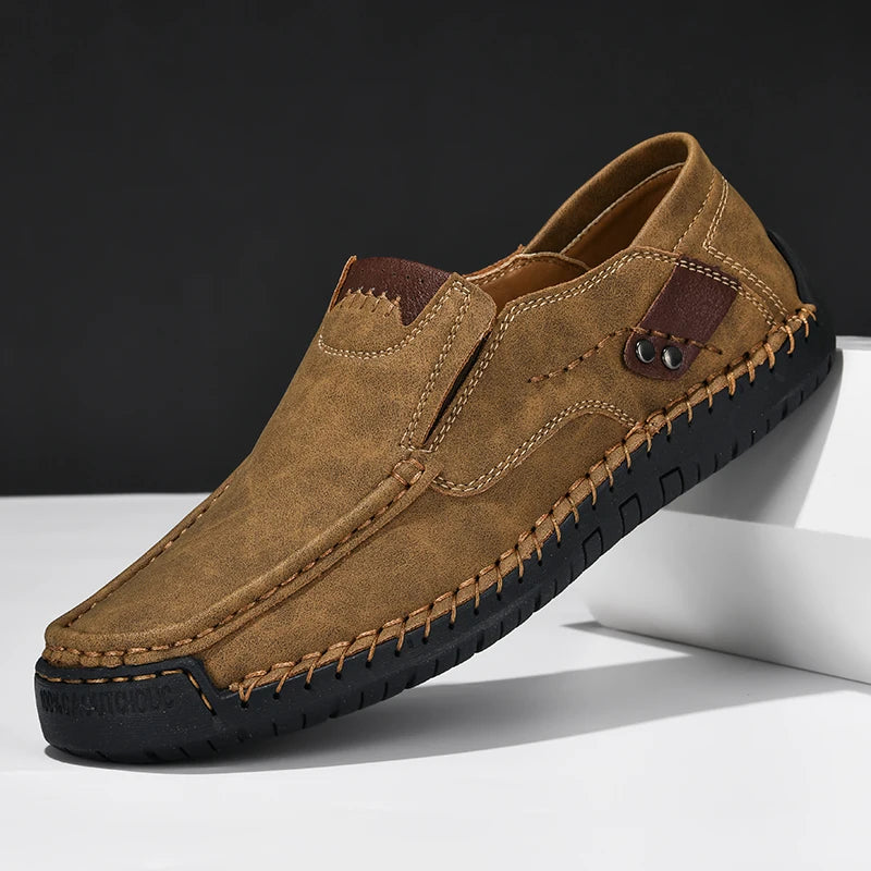 Handmade Leather Men Shoes Casual Comfortable Slip on Loafers Men Leather Shoes Flats Walking Shoes