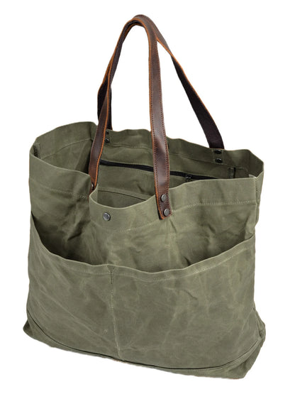 Retro Canvas Leather Men's Shoulder Bag Large Capacity Tote Bag Laptop Bag Artistic Style Casual Single Shoulder Handbag