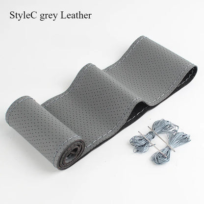 DIY Leather Steering Wheel Covers Soft Fiber Universal Braid Car Steering-Wheel With Needles and Thread Interior Accessories