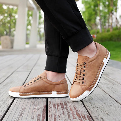 Men's Casual Leather Shoes for Men Fashion Four Seasons Breathable Lace-up Athletic Shoes Shallow Skate Shoes Large Sizes 38-48