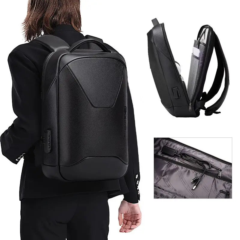 BANGE Leather Anti Theft Waterproof Laptop Backpack 15.6 Inch Daily Work Business Backpack School Back Pack Mochila for Male