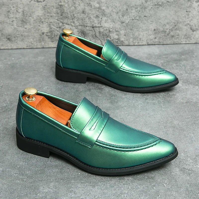 Wedding Leather Shoes For Men Classic Casual Business Shoes Male Green Loafers Social Party Purple Leather Oxford Shoes Man