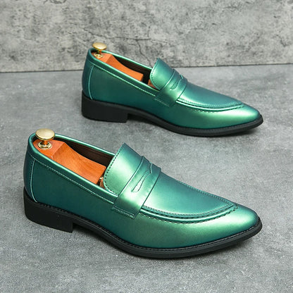 Wedding Leather Shoes For Men Classic Casual Business Shoes Male Green Loafers Social Party Purple Leather Oxford Shoes Man