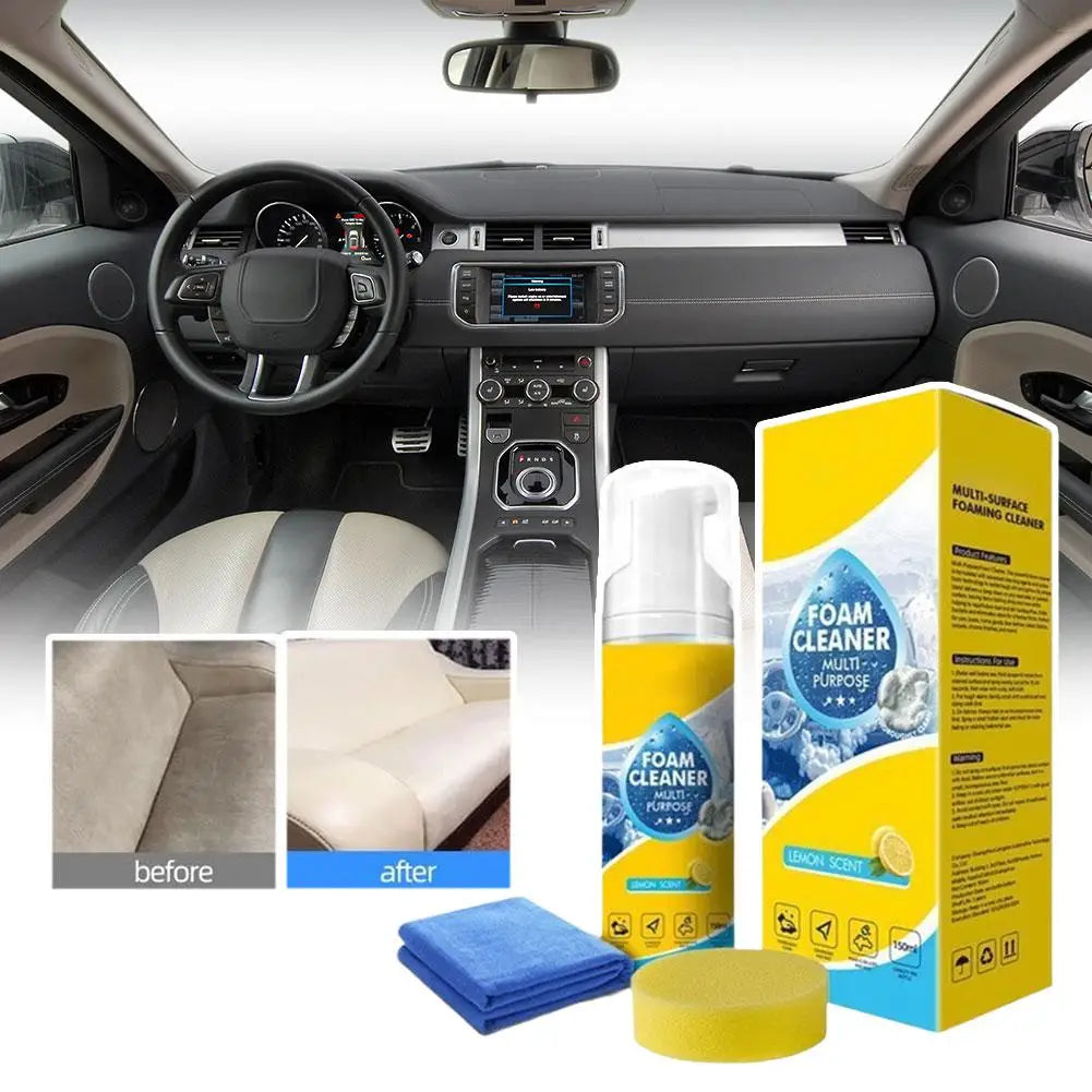 Leather Upholstery Care Foam Cleaner Water Free Quick Clean Liquid With Matching Sponge Cloth Vehicle Interior Maintenance Gear