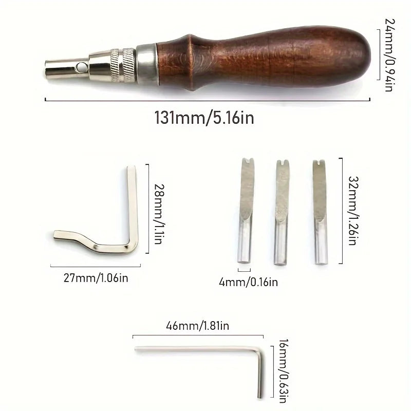 7-in-1 Leather Edge Trimmer Tool with Wooden Handle Faux Leather Craft Edge Press Kit for Stitching Grooving and Carving Leather