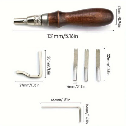 7-in-1 Leather Edge Trimmer Tool with Wooden Handle Faux Leather Craft Edge Press Kit for Stitching Grooving and Carving Leather