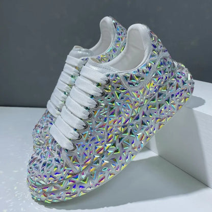 Leather Women Shoes Autumn Spring  New Style Fashion Platform Shoes Ins Platforms Sneakers Tide Shine Bling Rhinestone Shoes