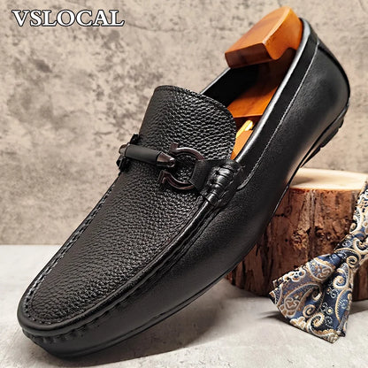 Luxury Men Leather Shoes Black White Horsebit Loafers Slip on Formal Men Dress Shoes Wedding Office Casual Shoes For Men
