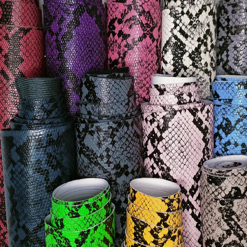 PU Snakeskin Faux Leather Fabric Roll No Adhesive for Bag Belt Headboard Sofa Upholstery Artificial Leather Animal