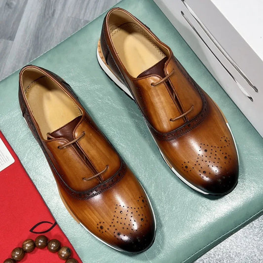 2025 Spring Autumn European And American Round Toe Men Footwear Fashion Leisure Men's Genuine Leather Sports Shoes Male A131
