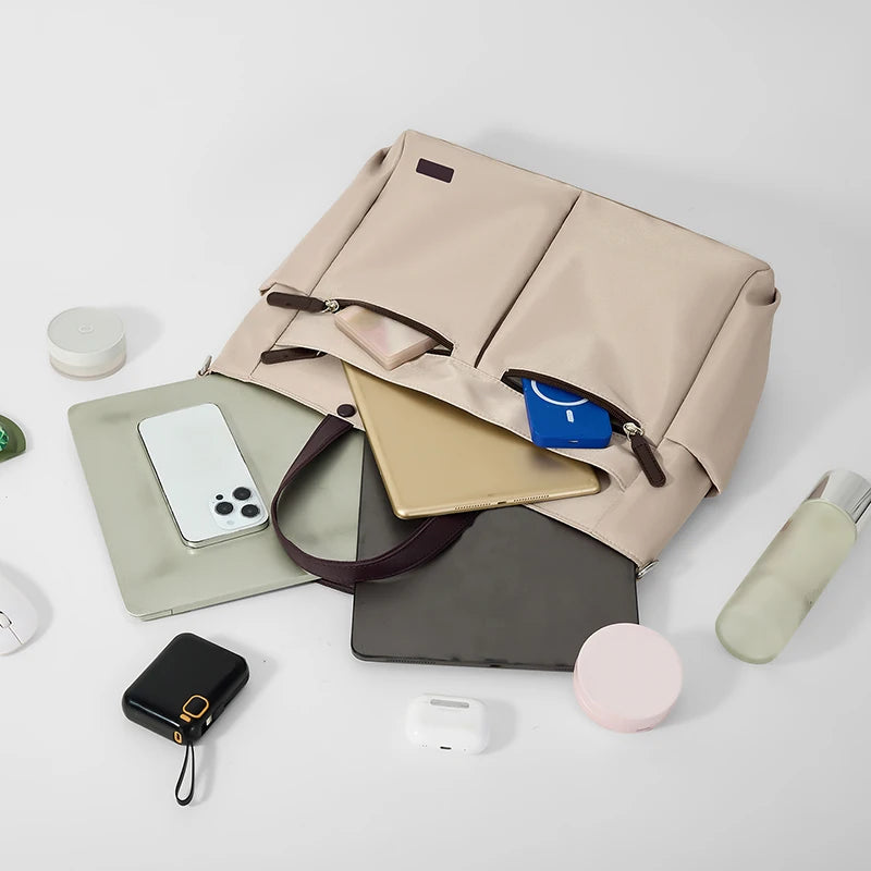 【 Laptop Bag 】 Nylon casual ladies' laptop bag, daily commuting briefcase, lightweight double main pocket single-shoulder bag