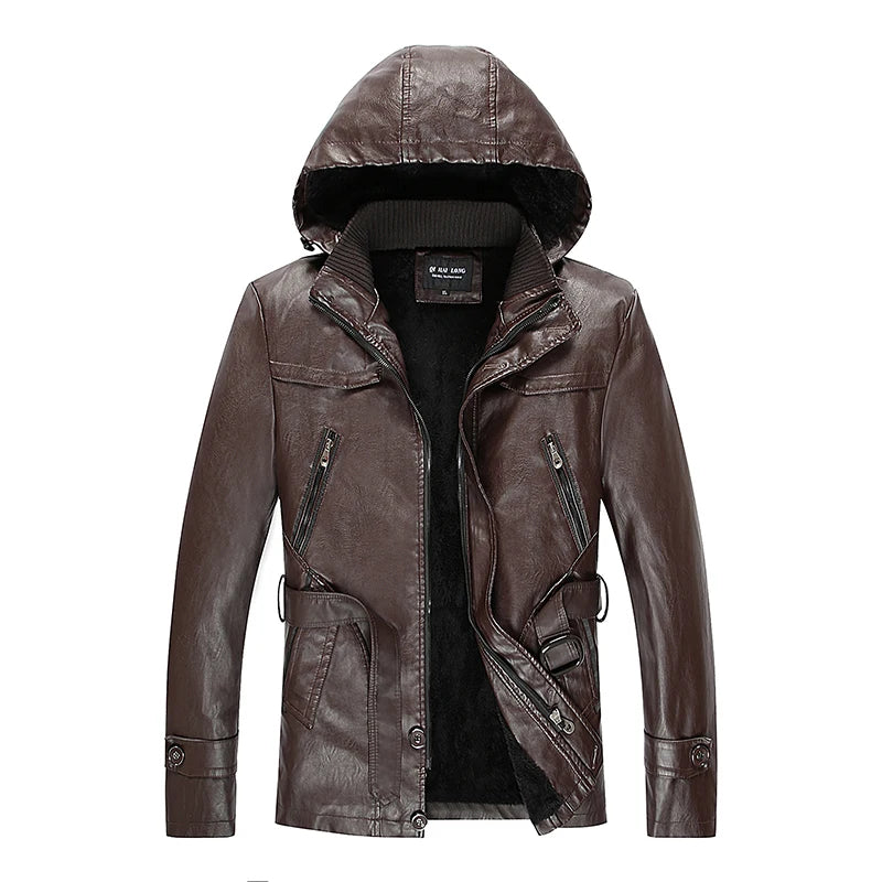 Leather Jackets Outwear Brand Clothing Men's Leather Jackets Winter New Thick Mens Fashion Style Hooded Motorcycle PU Coats Male