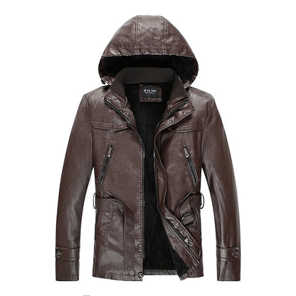 Leather Jackets Outwear Brand Clothing Men's Leather Jackets Winter New Thick Mens Fashion Style Hooded Motorcycle PU Coats Male