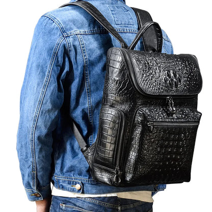 Crocodile Genuine Leather 15.6 inch Laptop Backpack Men Travel Bags Bagpack Waterproof Big Backpack For Teenager Schoolbag