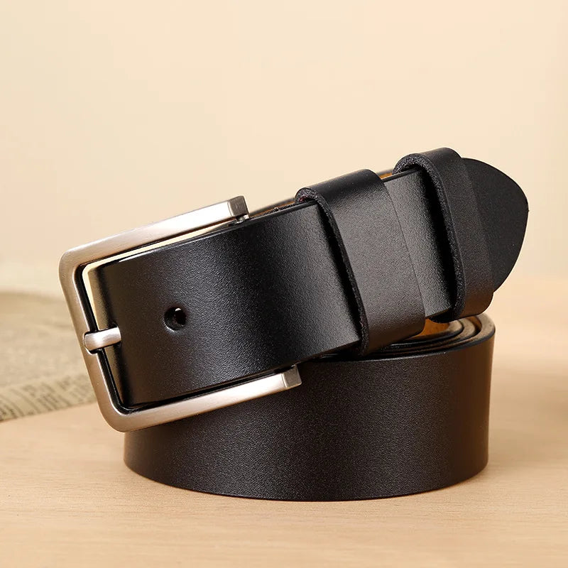 3.7cm Wide Men's Synthetic Leather Belt with Metal Pin Buckle, Casual Jeans Belt for Men, Unisex Synthetic Leather Pants Belt
