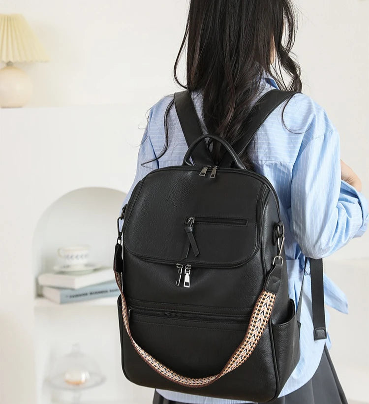 New 2026 Women Large Leather Laptop Backpack 15.6 Inch Waterproof Casual Fashion Business Retro Travel Shoulder bags for College