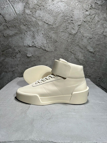 Men's Shoes High Top Platform Sneakers Lace Up Genuine Leather Luxury White Designer Boots