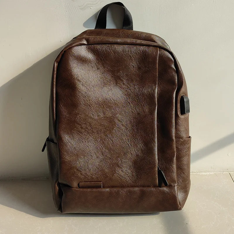 Men Fashionable Backpack PU Leather Satchel Briefcase Office Casual Travel Laptop Office Business Sports Shoulder Backpack