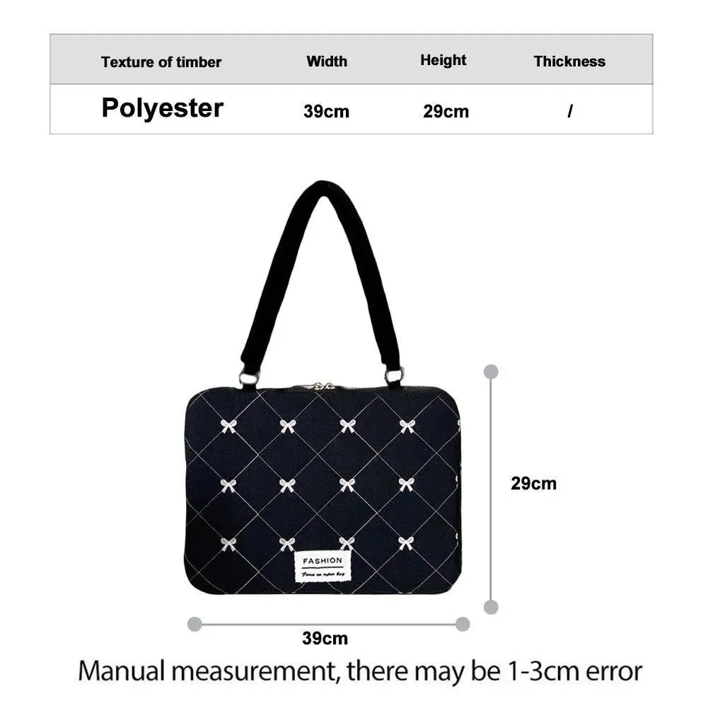 Cute Bow Embroidered Laptop Sleeve Bag For 11-15 Inch Portable Shoulder Handbag Fashion Notebook Case For Women