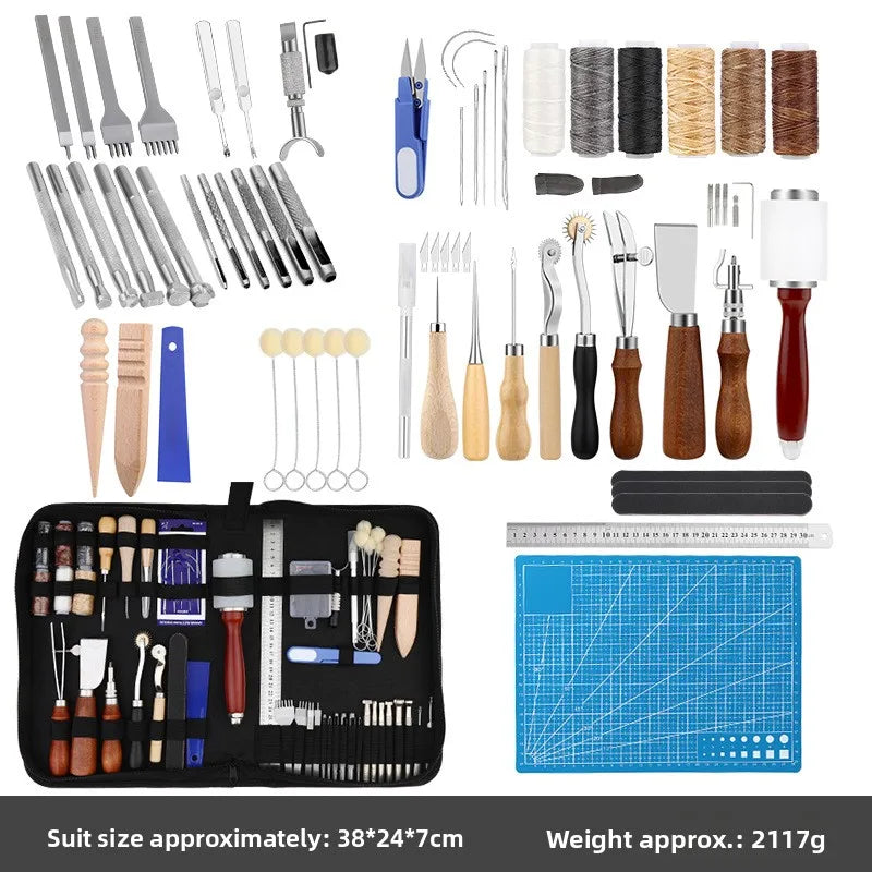 Leather Working Tools Practical Leather Craft Kit with Waxed Thread Groover Awl Stitching Punch Hole for Beginner or Adults Gift
