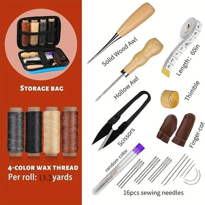 [Leather Working Kit] Leather Sewing Kit ，Large eye needle , Waxed Thread, Leather Upholstery Repair Kit, Leather Working Tools