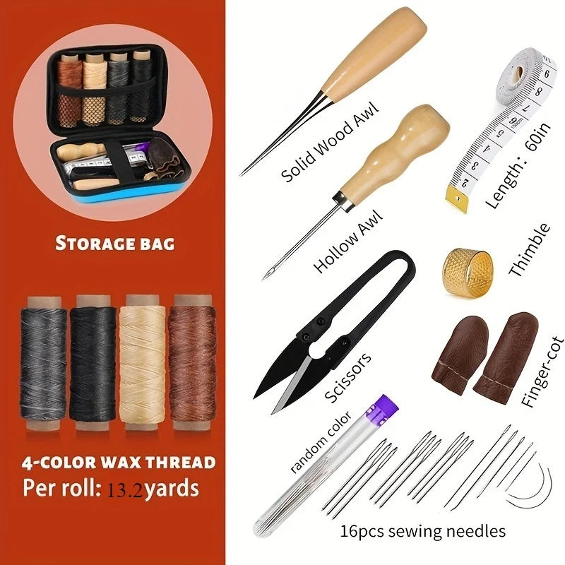 [Leather Working Kit] Leather Sewing Kit ，Large eye needle , Waxed Thread, Leather Upholstery Repair Kit, Leather Working Tools