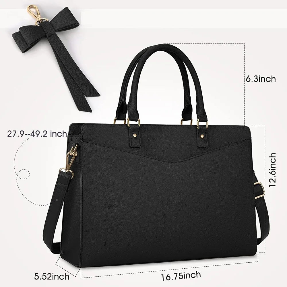 Laptop Bag for Women 15.6 Inch PU Leather Laptop Tote Bag Work Business Office Briefcase Large Lightweight Handbag Shoulder Bag