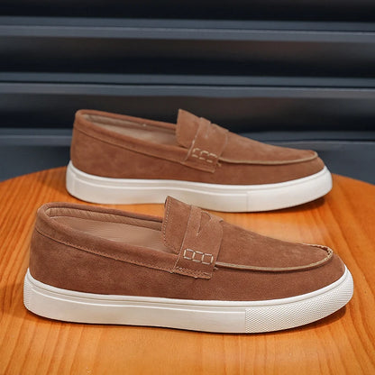 Suede Leather Men's Casual Shoes Fashion Comfortable Loafers Breathable Slip on Walking Footwear Platform Lightweight Work Shoes