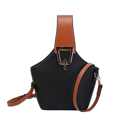 Luxury Bucket Handbags for Women Casual Contrast Color Small Basket Bag Single Shoulder Bags Lychee Pattern Leather Shoulder Bag