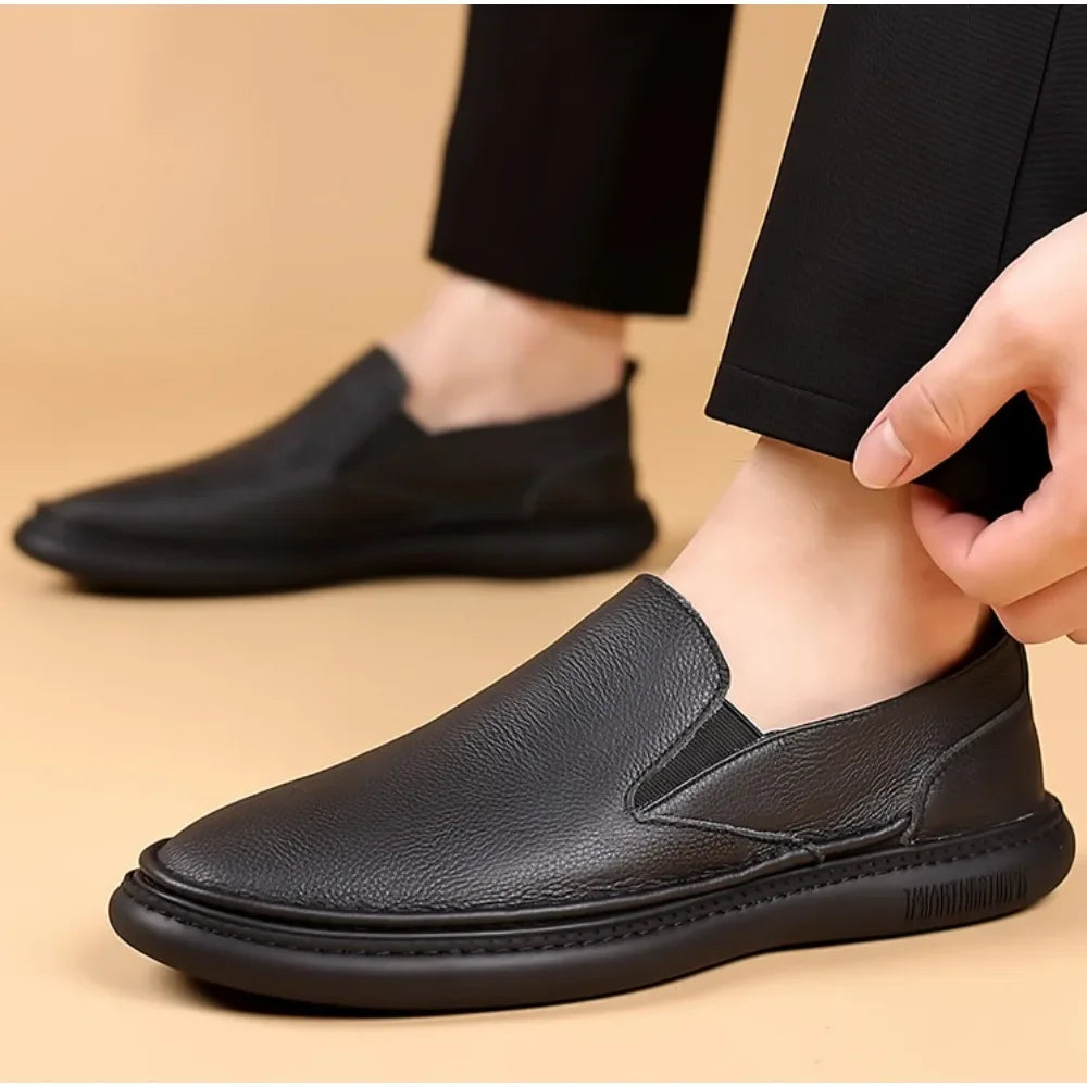 Leather Shoes Men's 2026 Summer New Male Leather Shoe Leather Man Casual Single Shoe Solid Color Breathable Mans Shoes Loafers