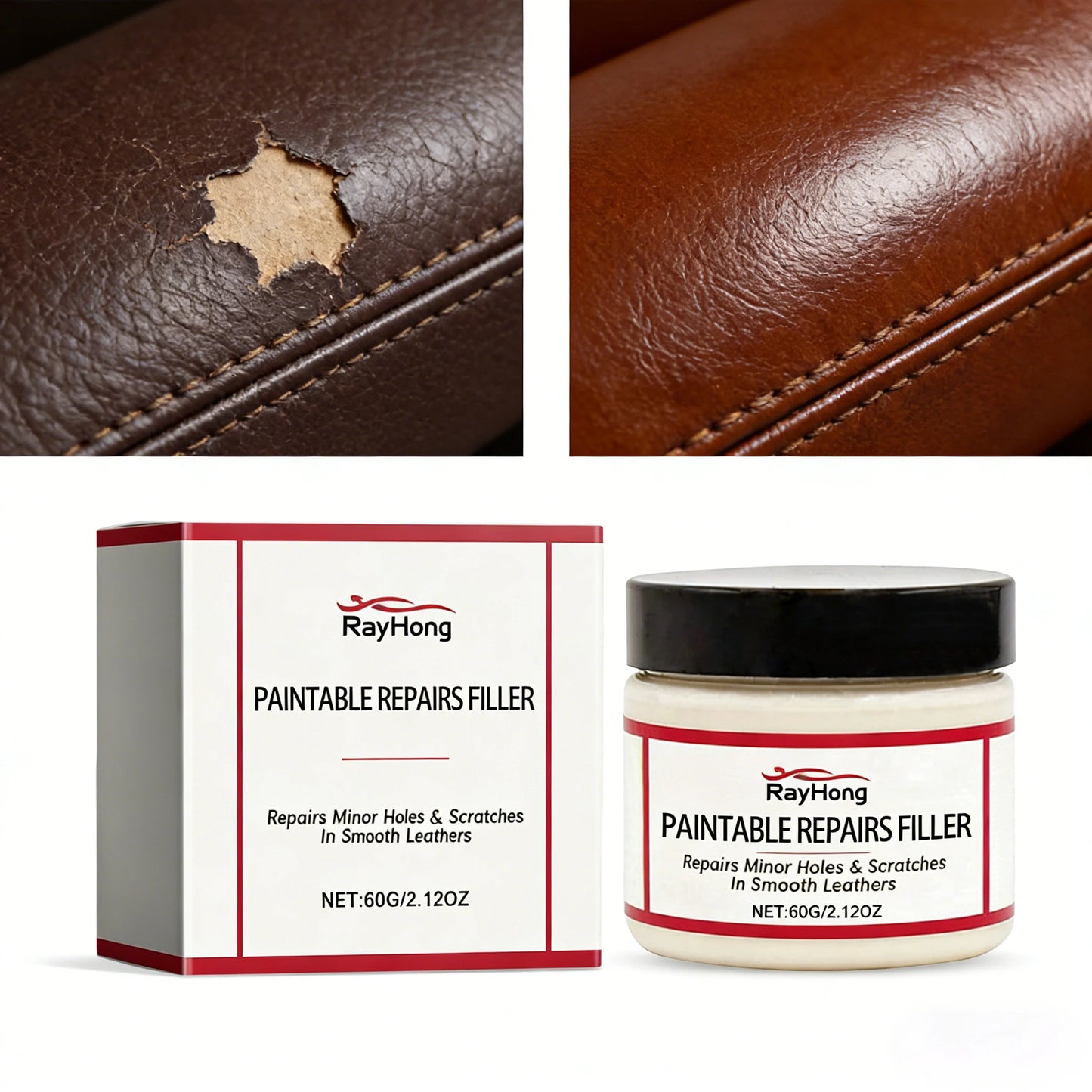 60ml Leather Restoring Paste Natural Leather Filler Repair Compound Leather Restoration Cream For Tears Crack Burns Holes Filler