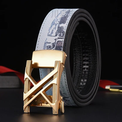 New Belt, Fashionable Men's Leather Belt, Business, Trendy, Casual, Versatile, Letter Graffiti,