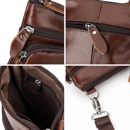 Genuine Leather Men's Bag Casual Small Messenger Shoulder Bags for Man Multifunction Travel Sling Crossbody Bag for Cell Phone