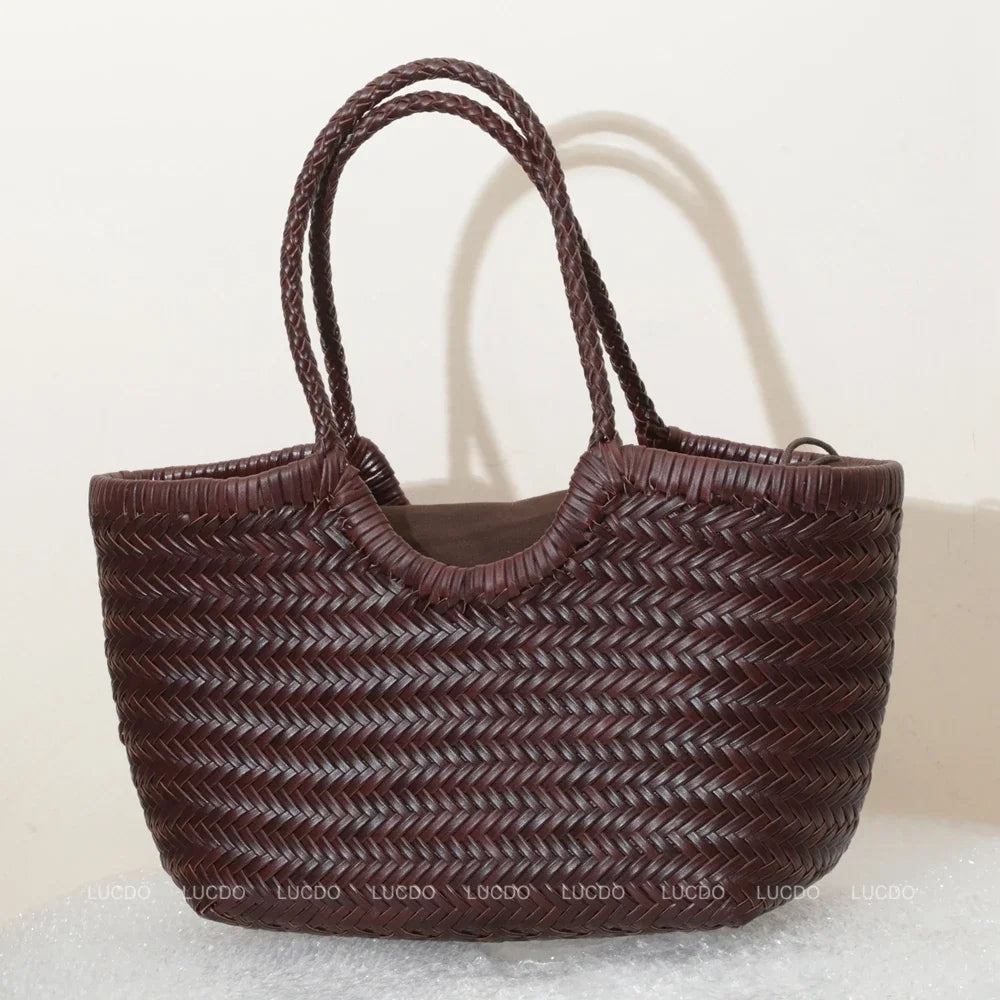 Handbags Women's Genuine Leather Shoulder Bag Weaving Casual Shopping Bag Vintage Big Tote Purse Cowhide Cross Hand Bags Lady