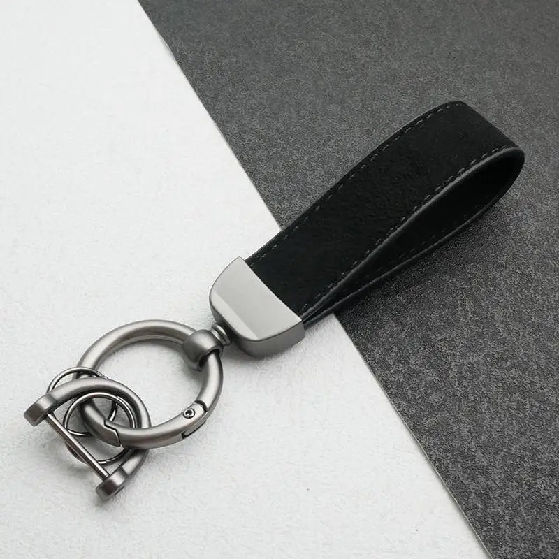 Leather Car Keychain, High-End Car Metal Key, Suede Pendant, Leather Ornament Metal Car Keychain Ring Accessories