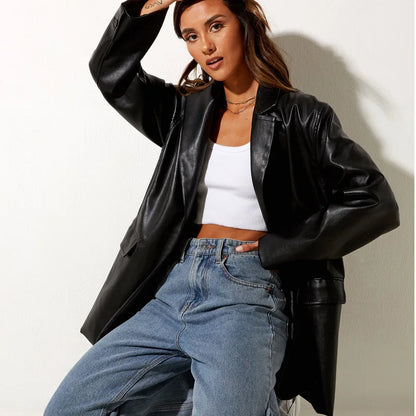 Women's Leather Jacket Autumn and Winter New Leather Coat Casual Warm Blazer Jacket for Women