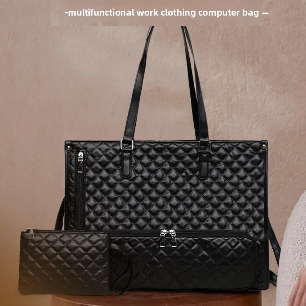 2-in-1 Laptop Lunch Tote Bag Shoulder Strap Lunch Box Multifunctional Laptop Handbag Waterproof Leather Portable Laptop Bags