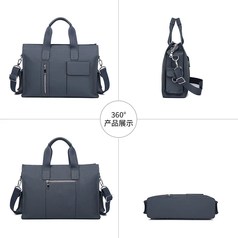 Genuine Messenger Bag Men Leather Handbag Large Capacity Business Commuter Handheld Cowhide Laptop Document Bag Men's Briefcase
