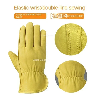 Leather Work Gloves Sheepskin Driving Gloves Men Motorcycle Gardening Safety Protective Fruit Picking Gloves Welding Glove