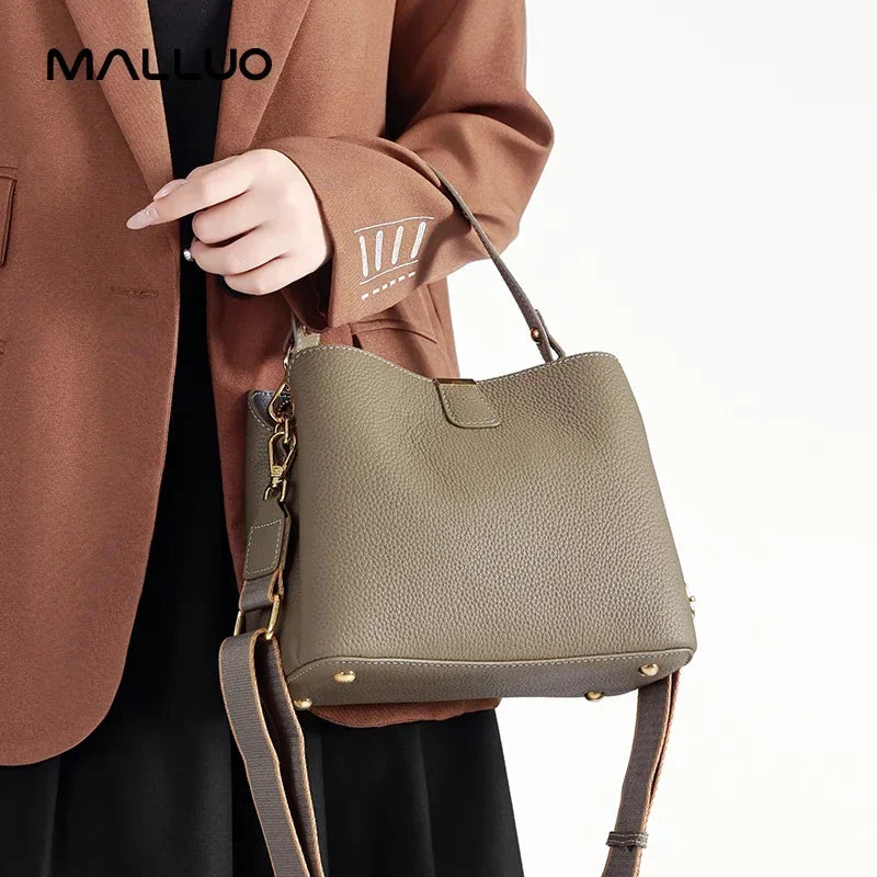 Women's Natural Cow Real Leather Bag Ladies Casual Commuter Shoulder Bags Female Fashion Luxury Retro Crossbody Cowhide Handbag