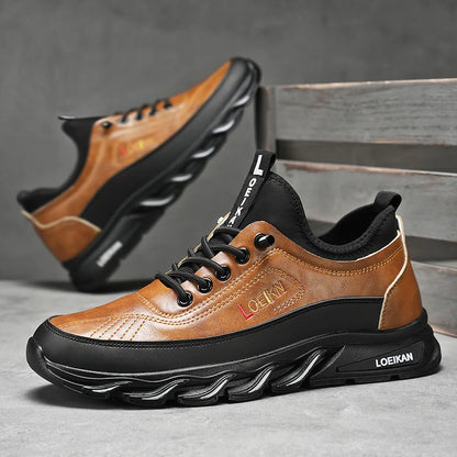 Men's Leather Casual Shoes Breathable Lace-up Business Sneakers Non-slip Comfortable Work Shoes
