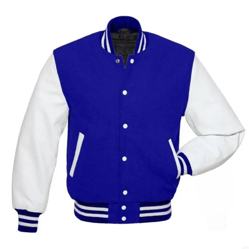 Men's Jackets Leather Sleeve Wool Blend Baseball Letterman Jackets Casual Coat Jackets