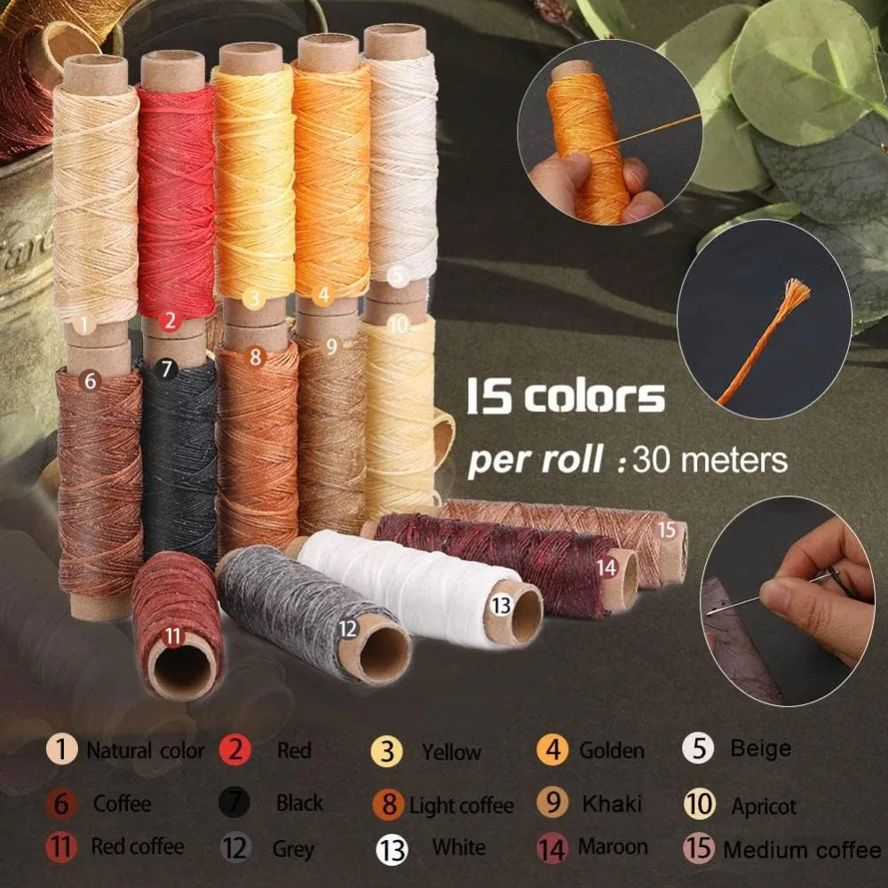 Leather Working Tools Practical Leather Craft Kit with Waxed Thread Groover Awl Stitching Punch Hole for Beginner or Adults Gift