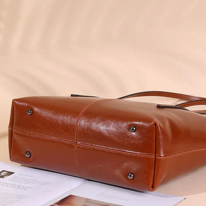Genuine Leather Women's Large Capacity Tote Bag Women Fashion High quality Cowhide hand shoulder bag Commuter shopping bag