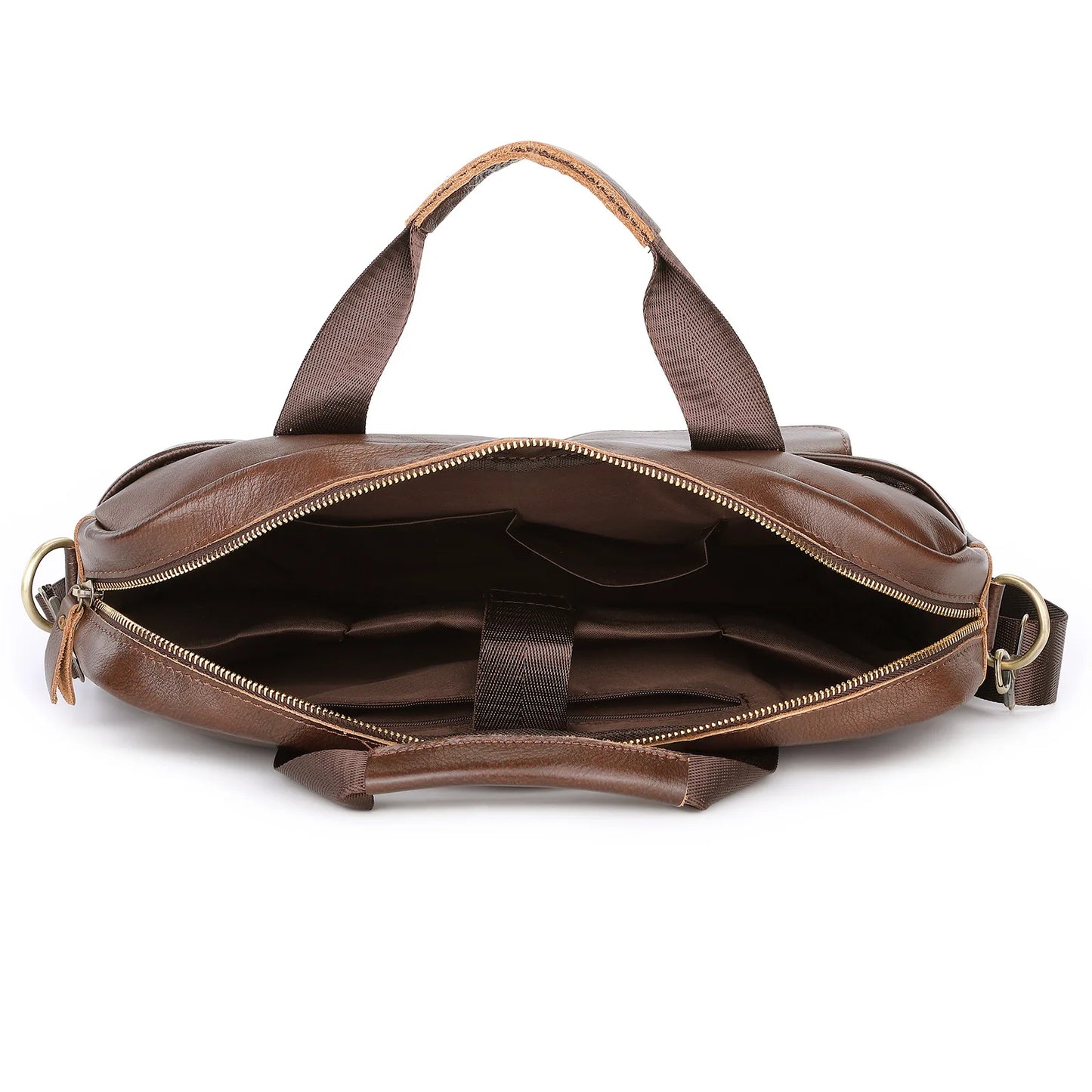 Genuine Leather Business Briefcase for Men, Laptop Top Handle Shoulder Bag, Professional Office Commuter Handbag